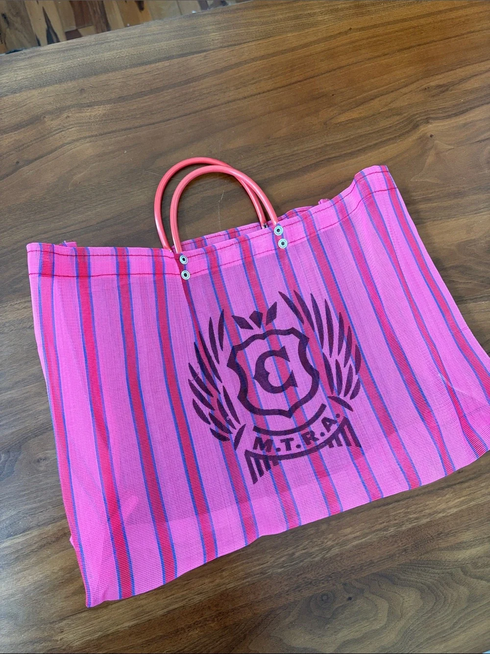 NEW Consuela Fiesta Pink Striped Shopping Tote Mesh